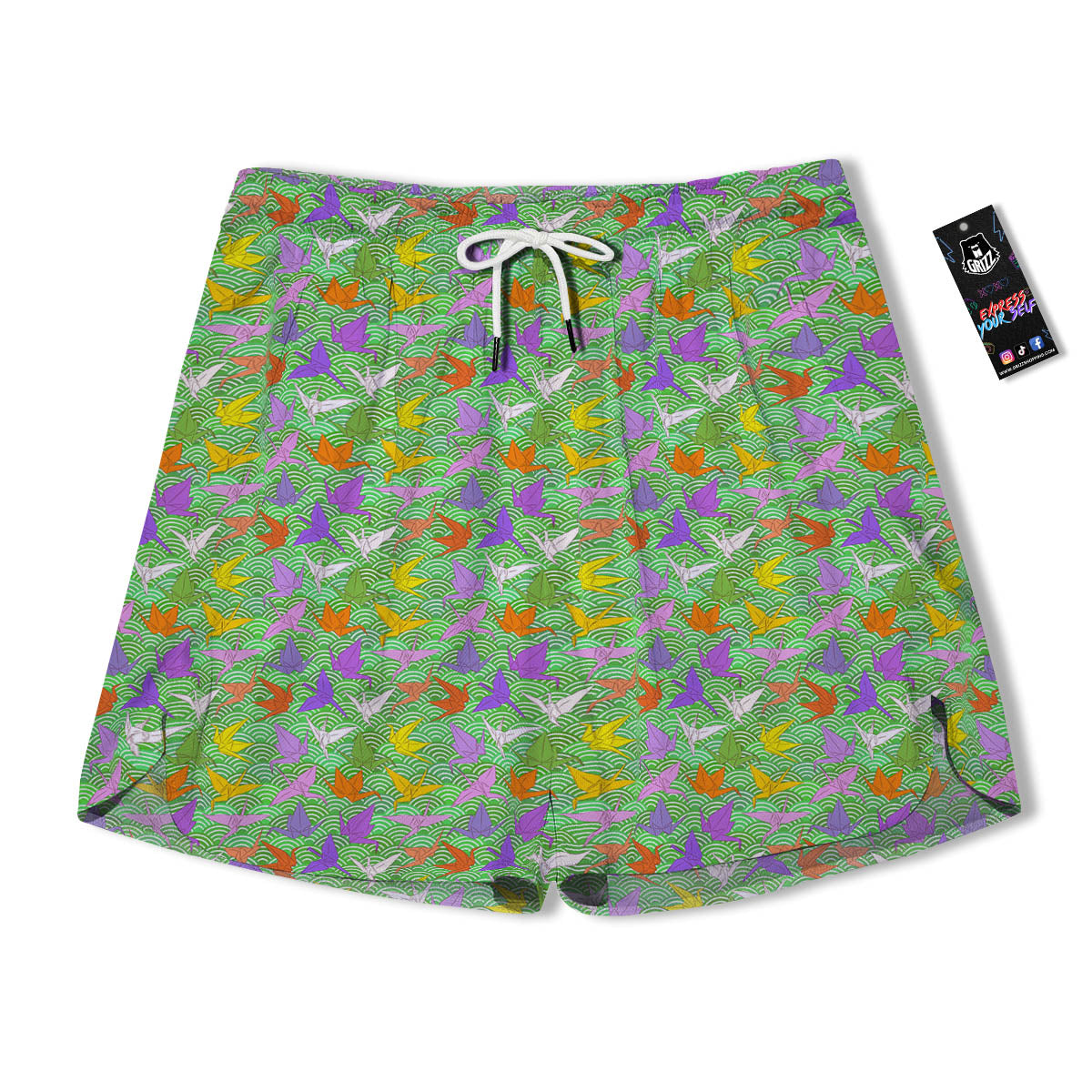 Origami Bird Colorful Print Pattern Men's Running Shorts-grizzshop