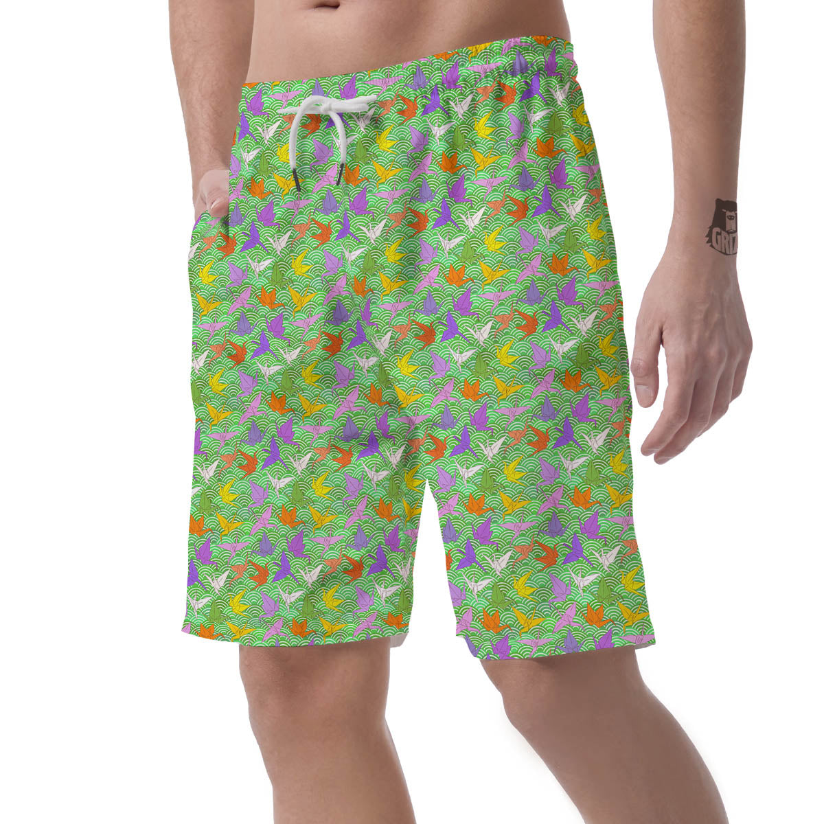 Origami Bird Colorful Print Pattern Men's Shorts-grizzshop