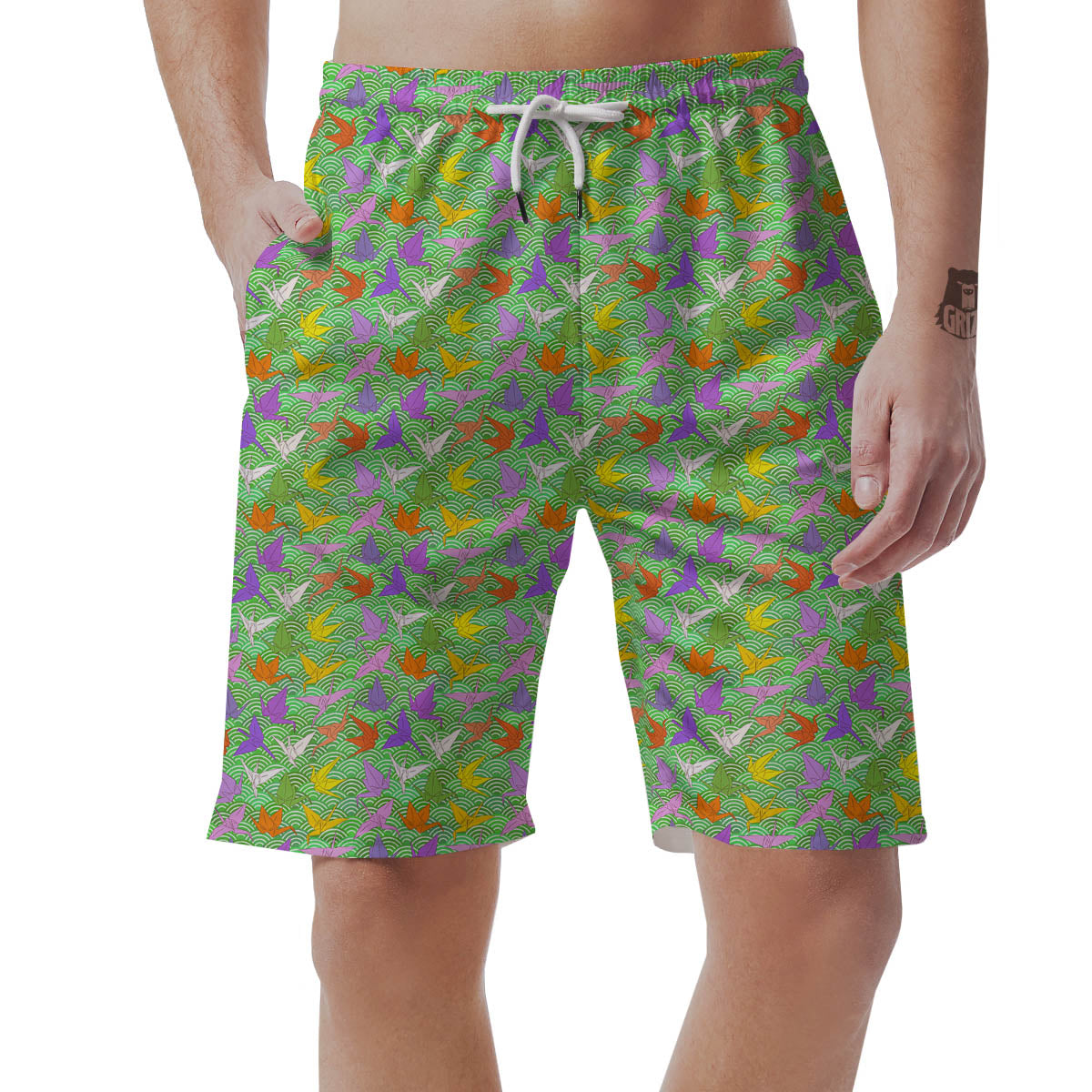 Origami Bird Colorful Print Pattern Men's Shorts-grizzshop