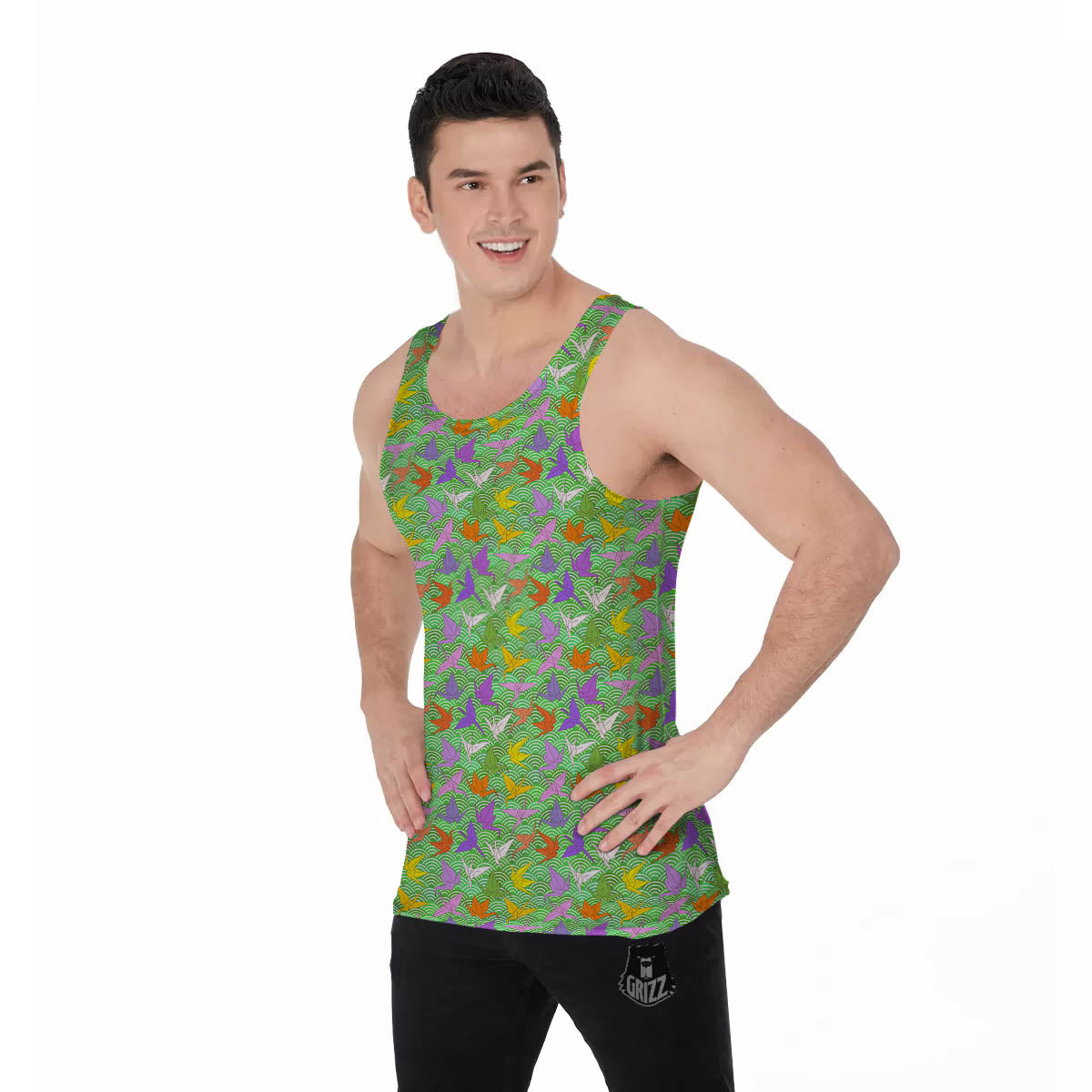 Origami Bird Colorful Print Pattern Men's Tank Top-grizzshop