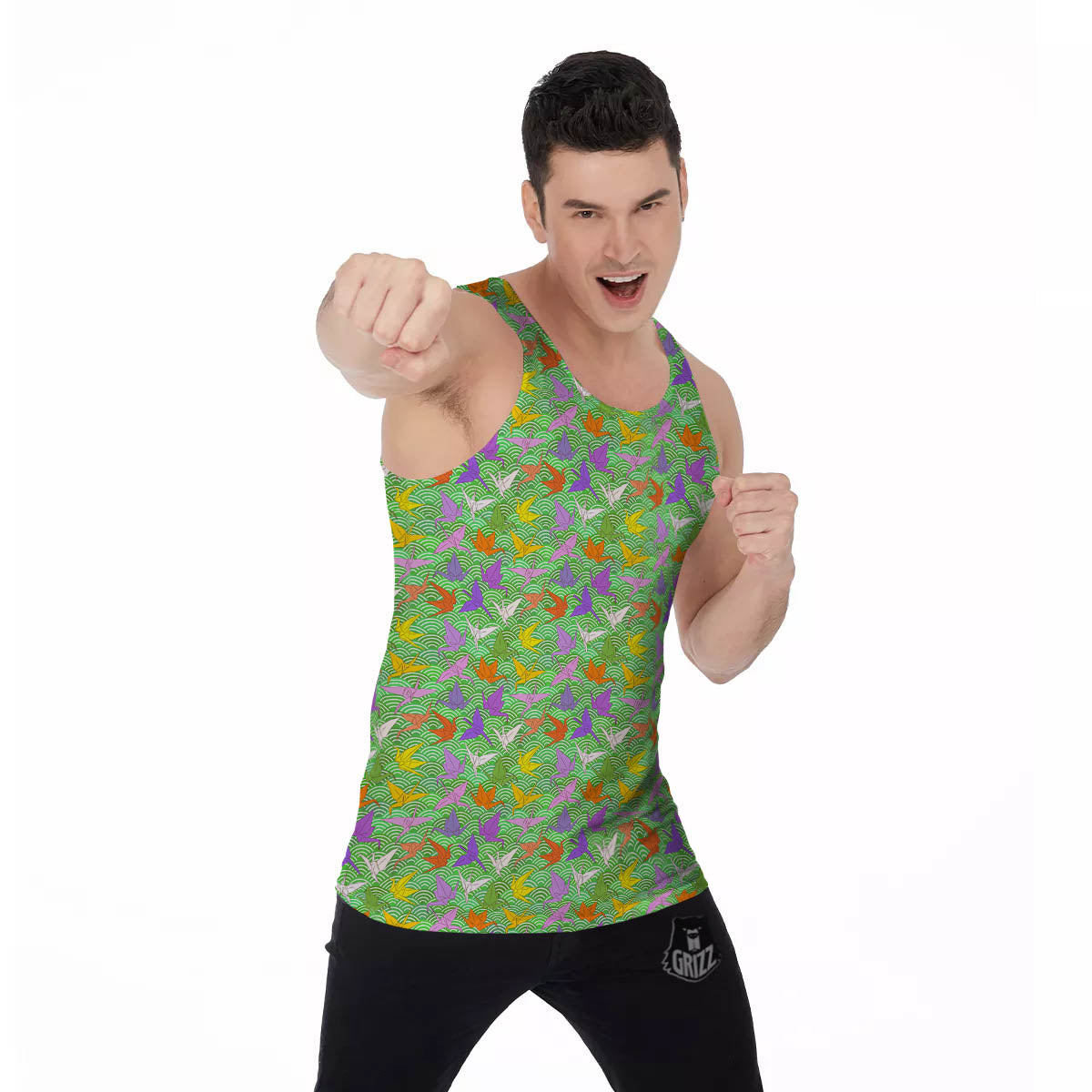 Origami Bird Colorful Print Pattern Men's Tank Top-grizzshop