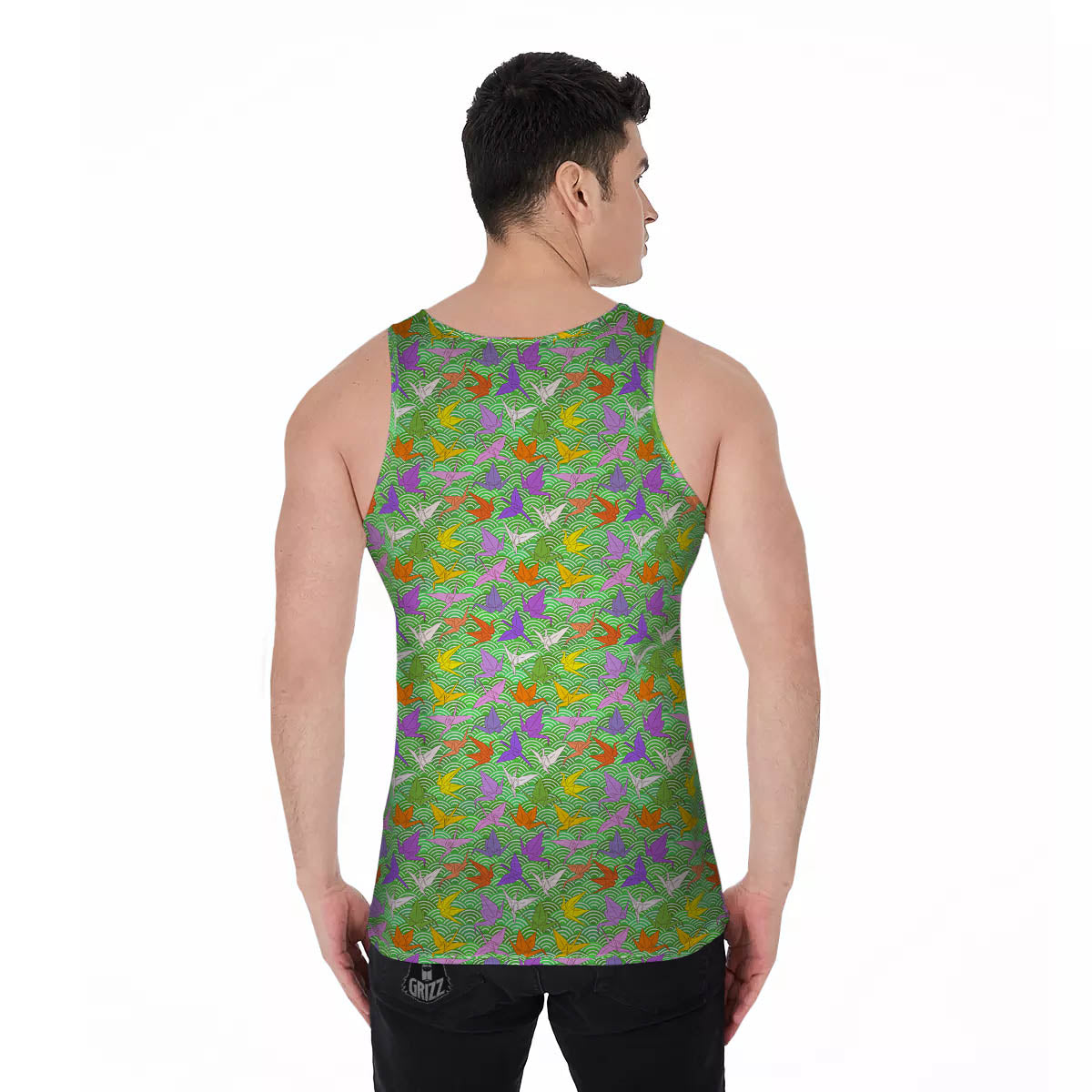Origami Bird Colorful Print Pattern Men's Tank Top-grizzshop