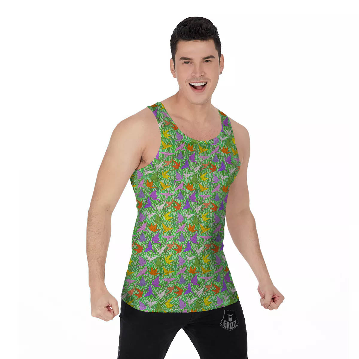 Origami Bird Colorful Print Pattern Men's Tank Top-grizzshop