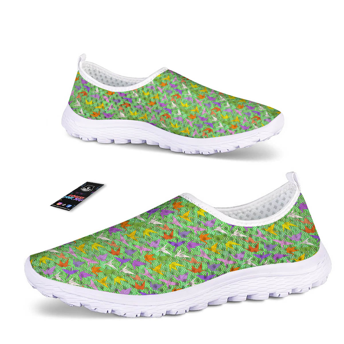 Origami Bird Colorful Print Pattern Nurse Shoes-grizzshop