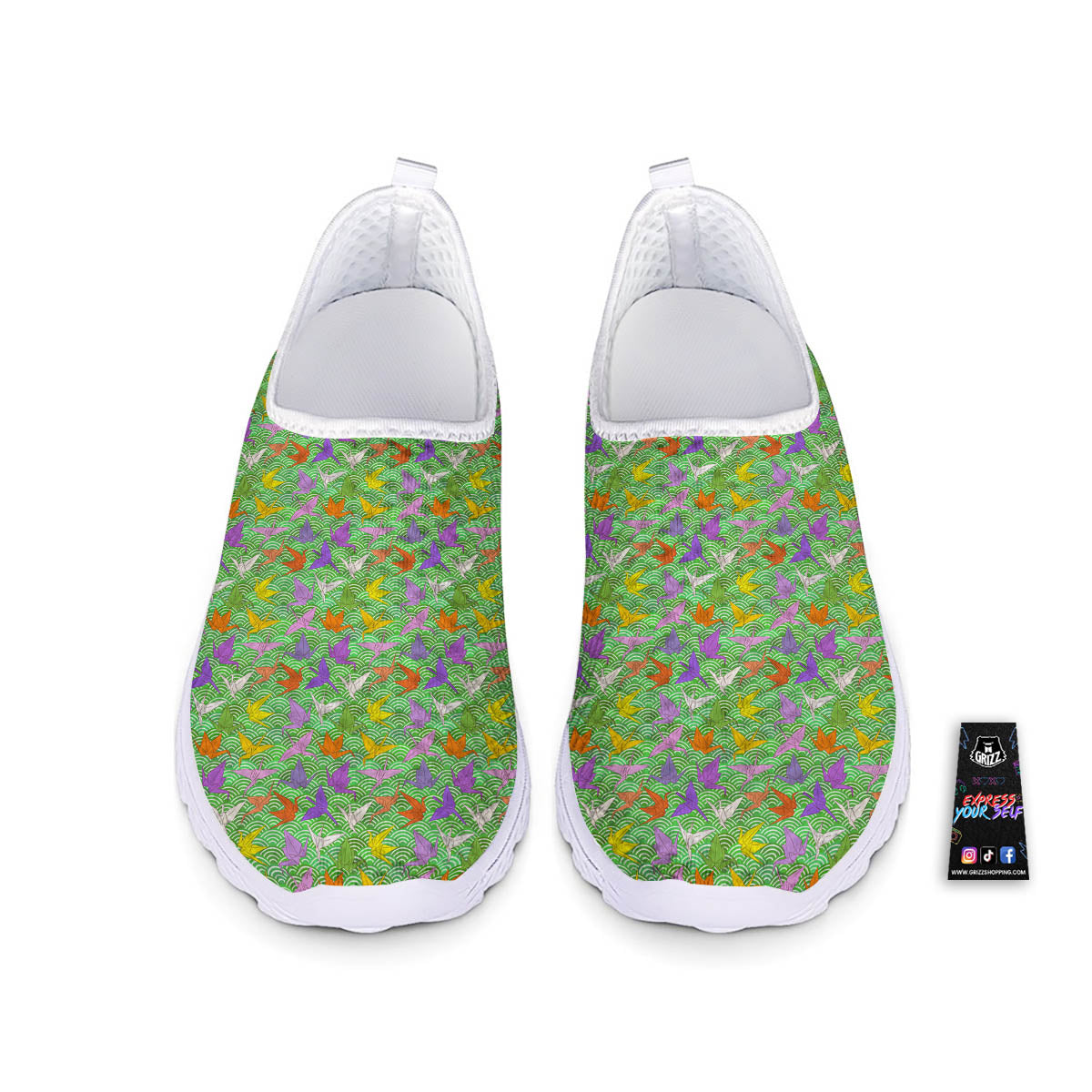 Origami Bird Colorful Print Pattern Nurse Shoes-grizzshop