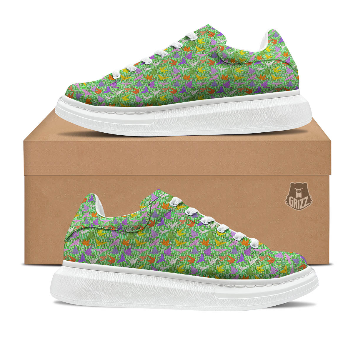 Origami Bird Colorful Print Pattern Platform Shoes-grizzshop