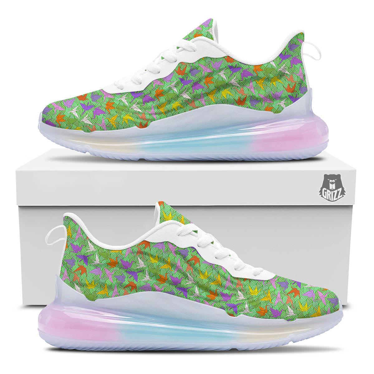 Origami Bird Colorful Print Pattern Running Sneakers-grizzshop