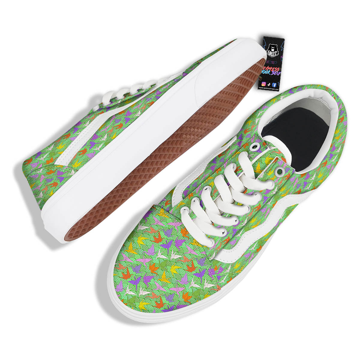 Origami Bird Colorful Print Pattern Skate Shoes-grizzshop