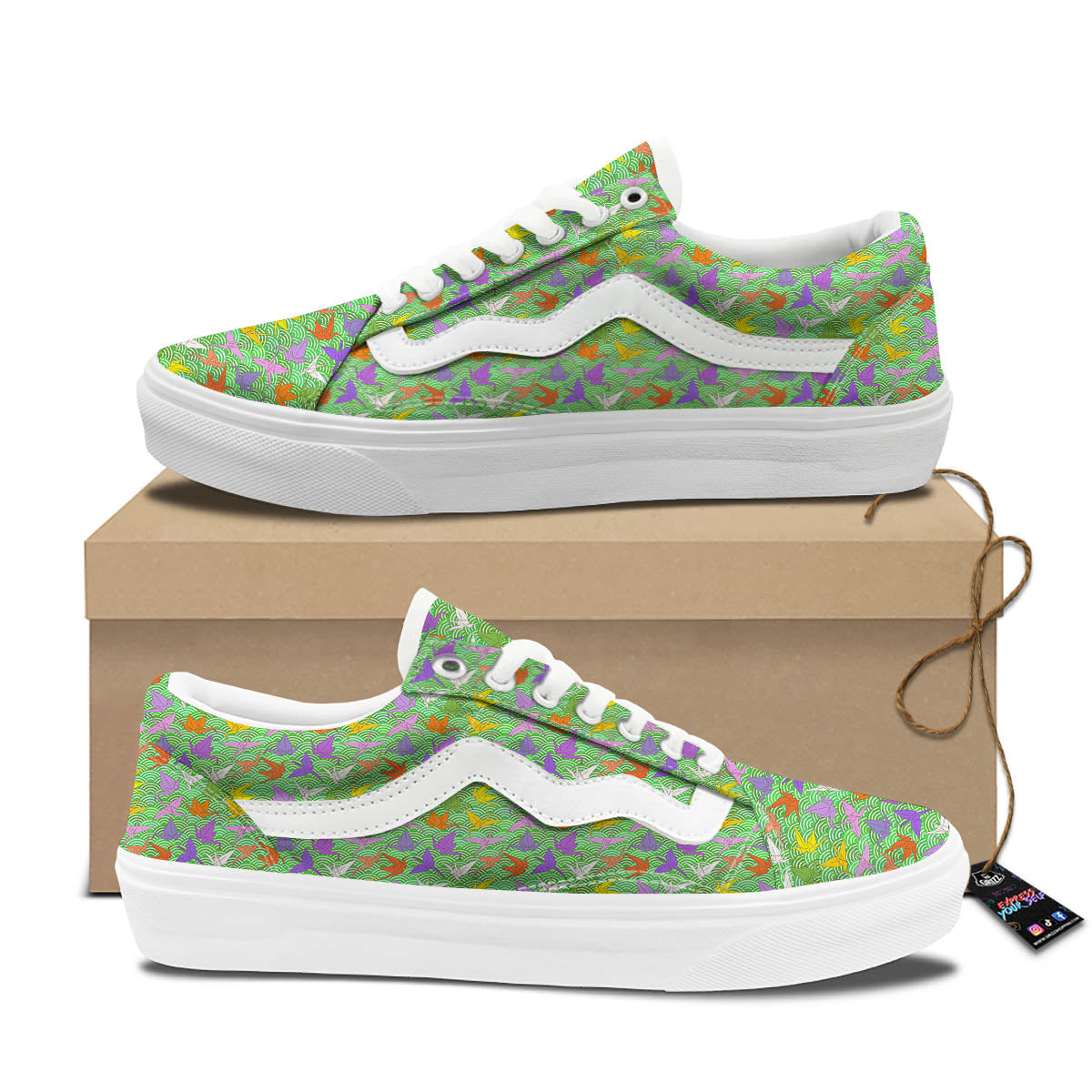 Origami Bird Colorful Print Pattern Skate Shoes-grizzshop
