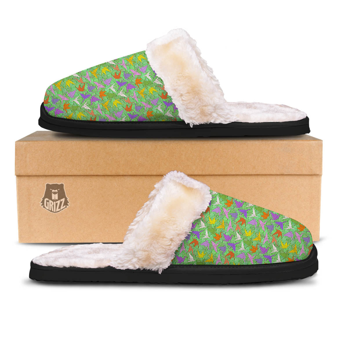 Origami Bird Colorful Print Pattern Slippers-grizzshop