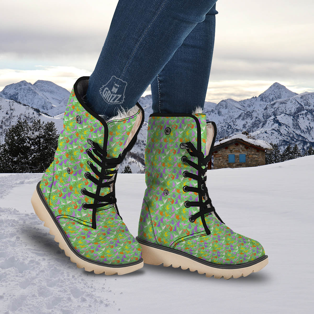 Origami Bird Colorful Print Pattern Snow Boots-grizzshop
