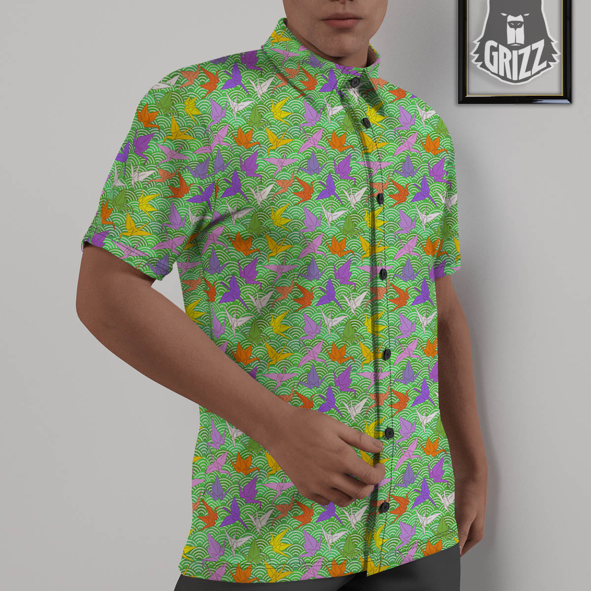 Origami Bird Colorful Print Pattern Untucked Shirts-grizzshop