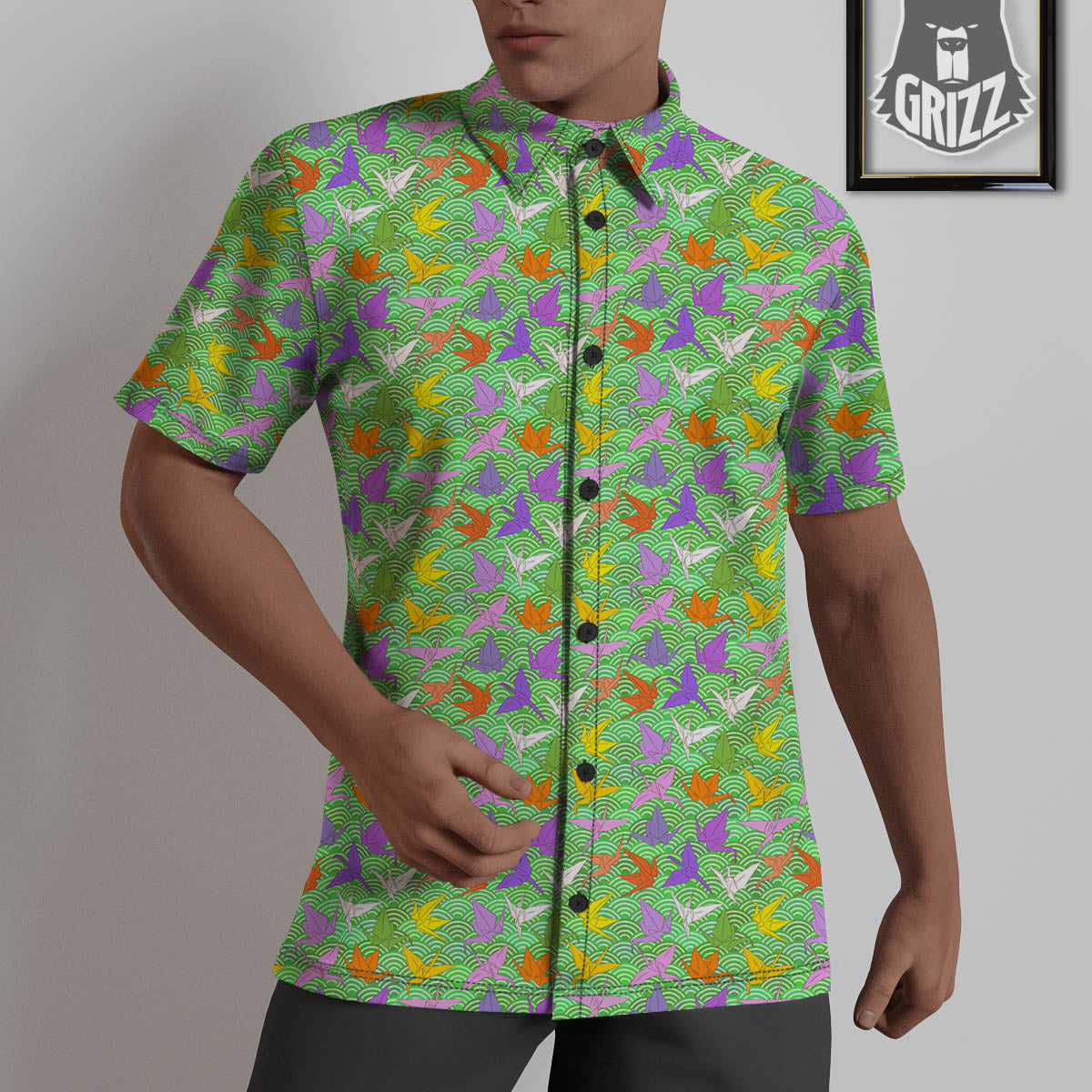 Origami Bird Colorful Print Pattern Untucked Shirts-grizzshop