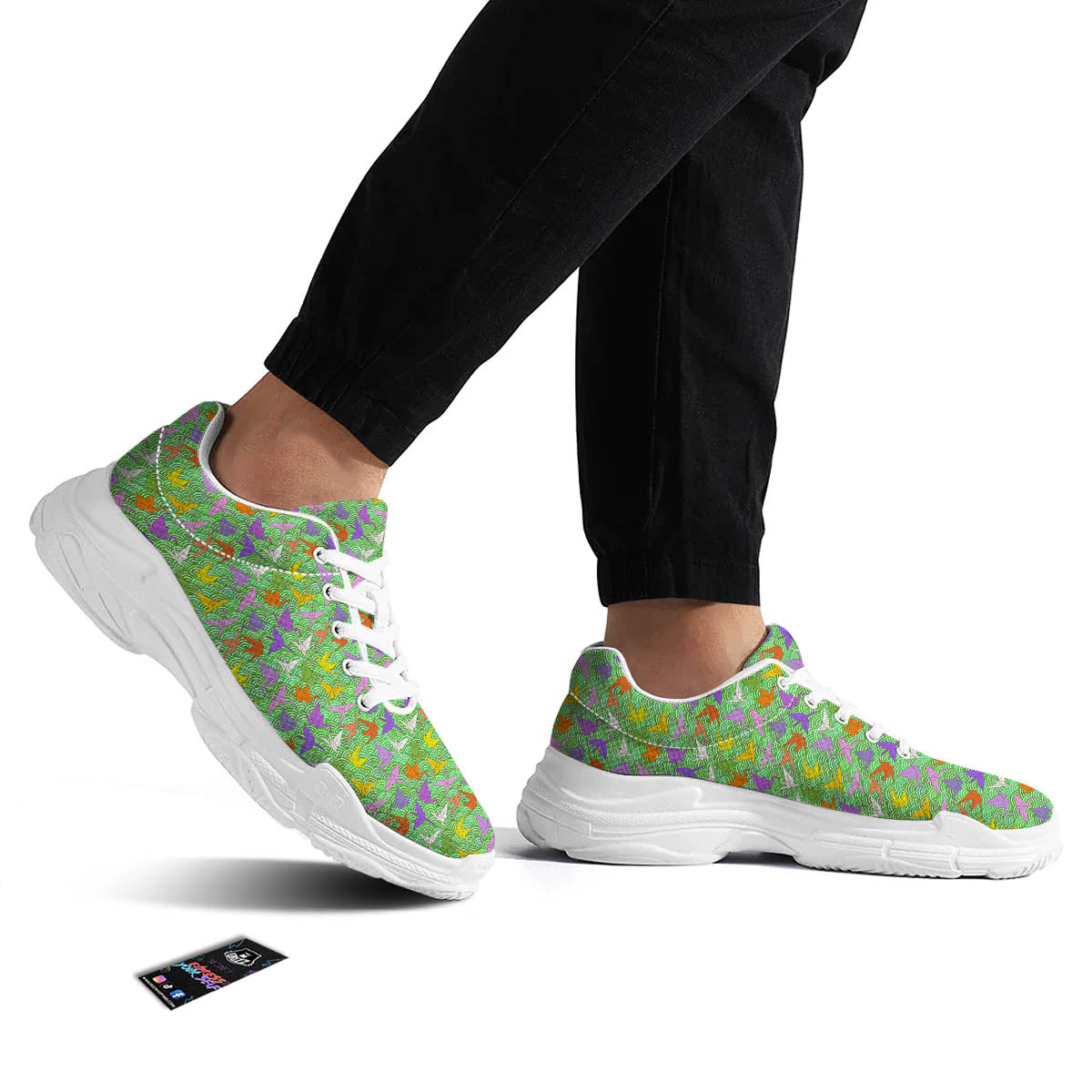 Origami Bird Colorful Print Pattern White Chunky Shoes-grizzshop