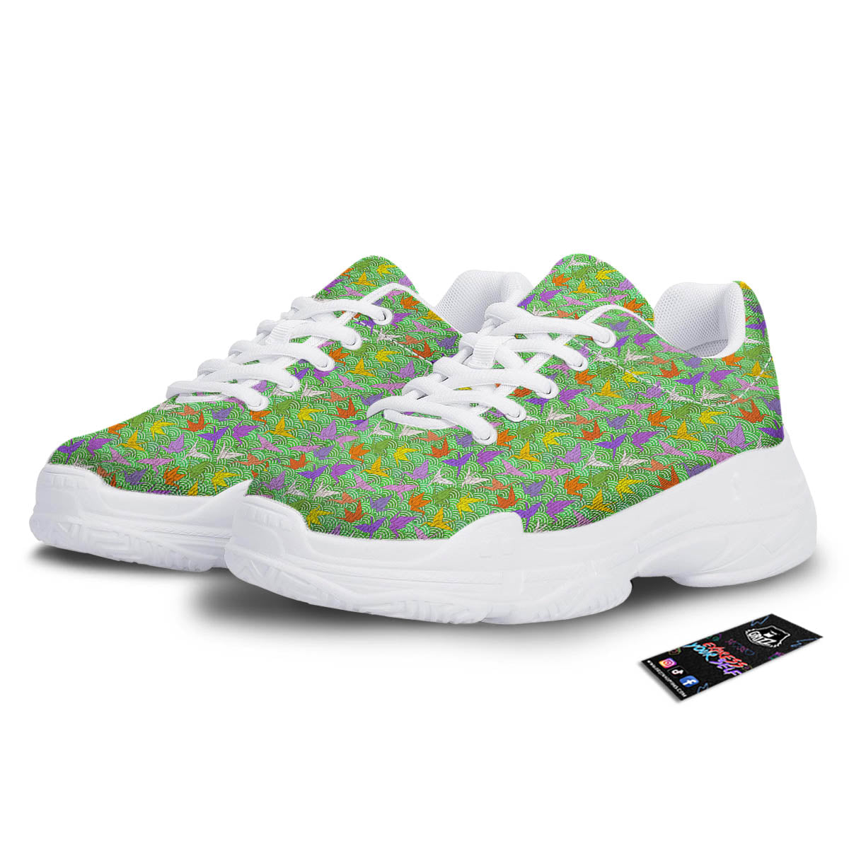 Origami Bird Colorful Print Pattern White Chunky Shoes-grizzshop