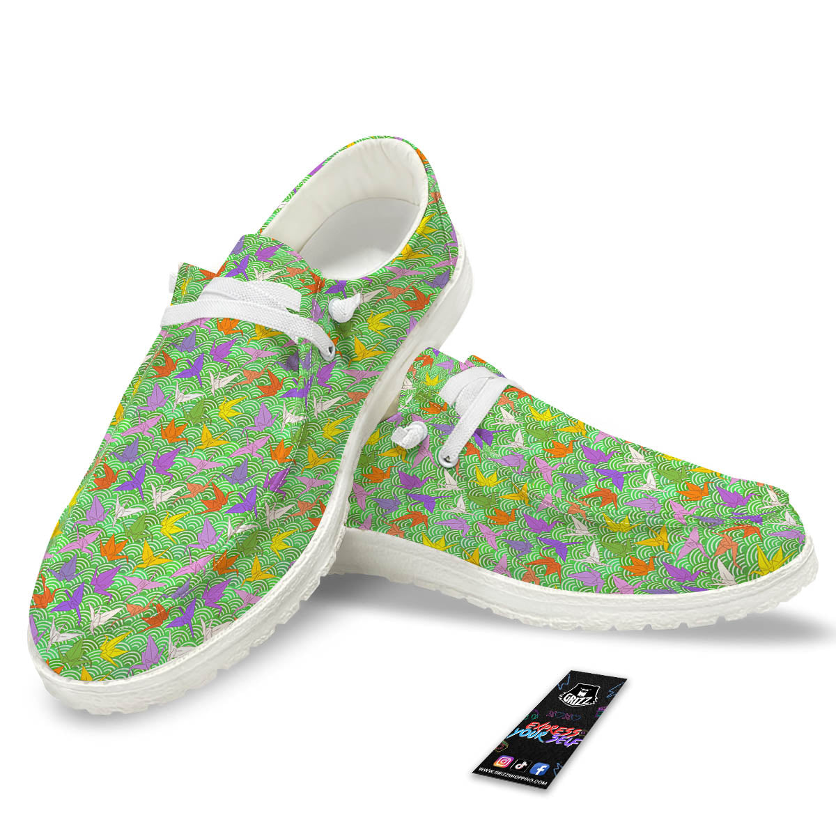 Origami Bird Colorful Print Pattern White Loafers-grizzshop