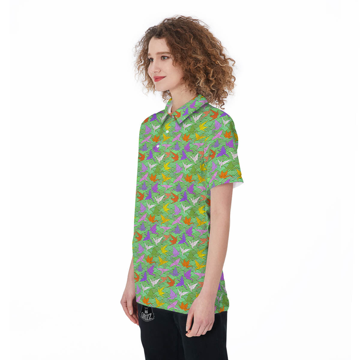 Origami Bird Colorful Print Pattern Women's Golf Shirts-grizzshop