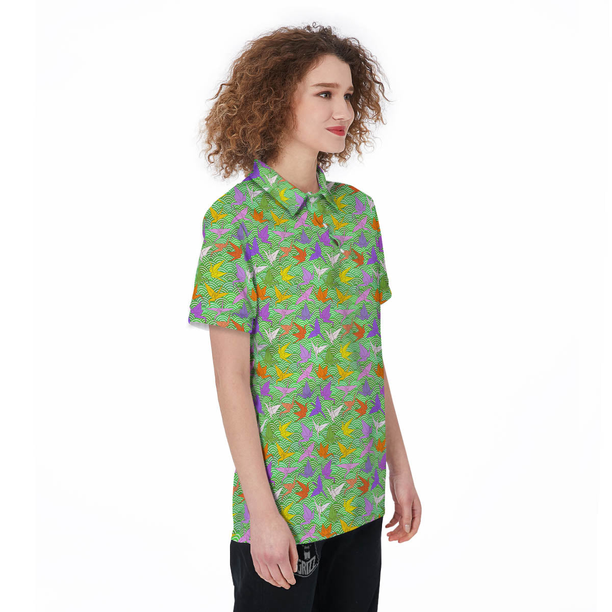Origami Bird Colorful Print Pattern Women's Golf Shirts-grizzshop