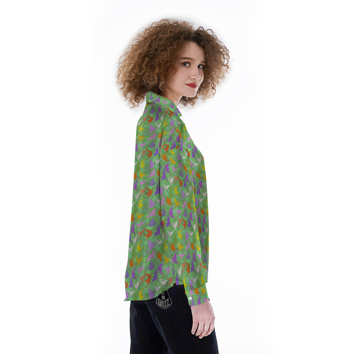 Origami Bird Colorful Print Pattern Women's Long Sleeve Shirts-grizzshop