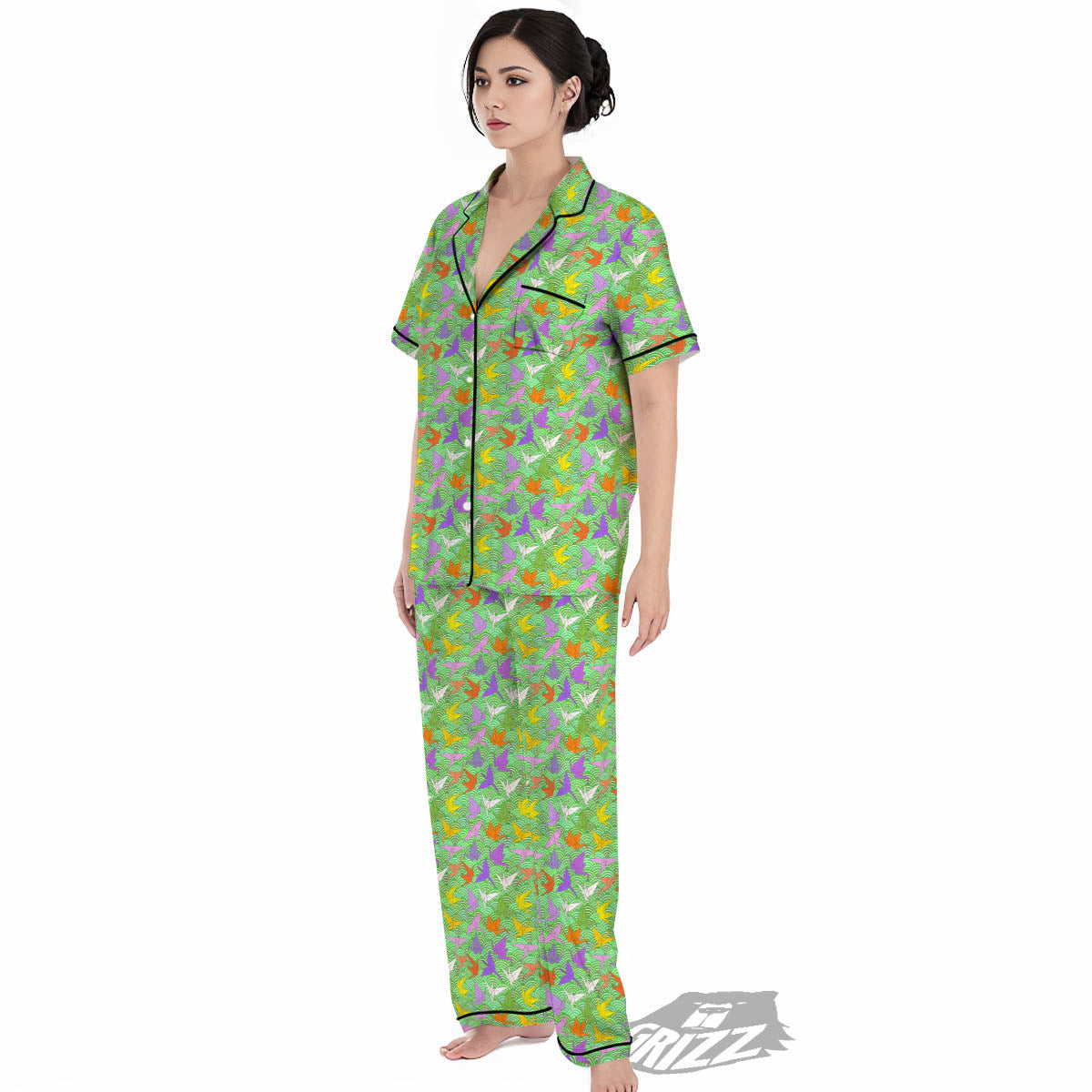 Origami Bird Colorful Print Pattern Women's Pajamas Set-grizzshop