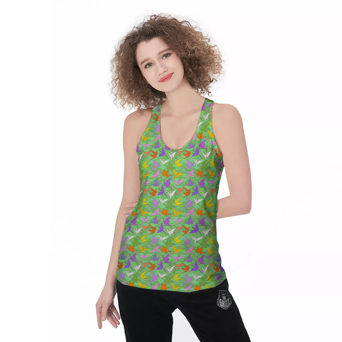 Origami Bird Colorful Print Pattern Women's Racerback Tank Top-grizzshop