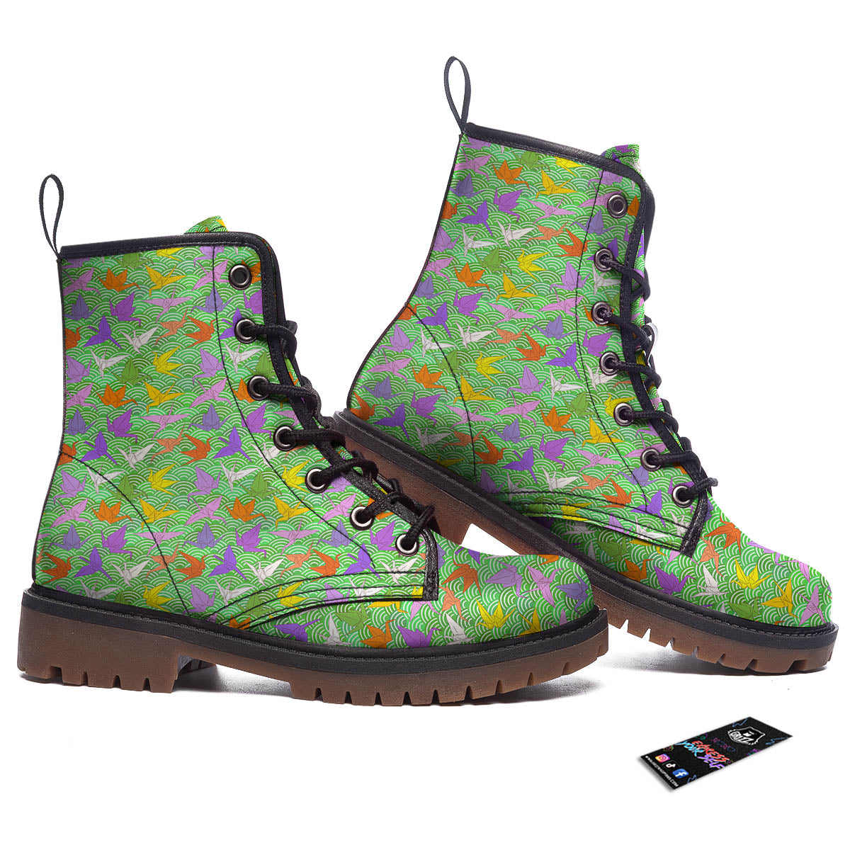 Origami Bird Colorful Print Pattern Work Boots-grizzshop