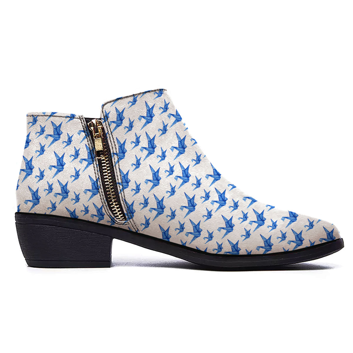 Origami Crane Blue Print Pattern Ankle Boots-grizzshop