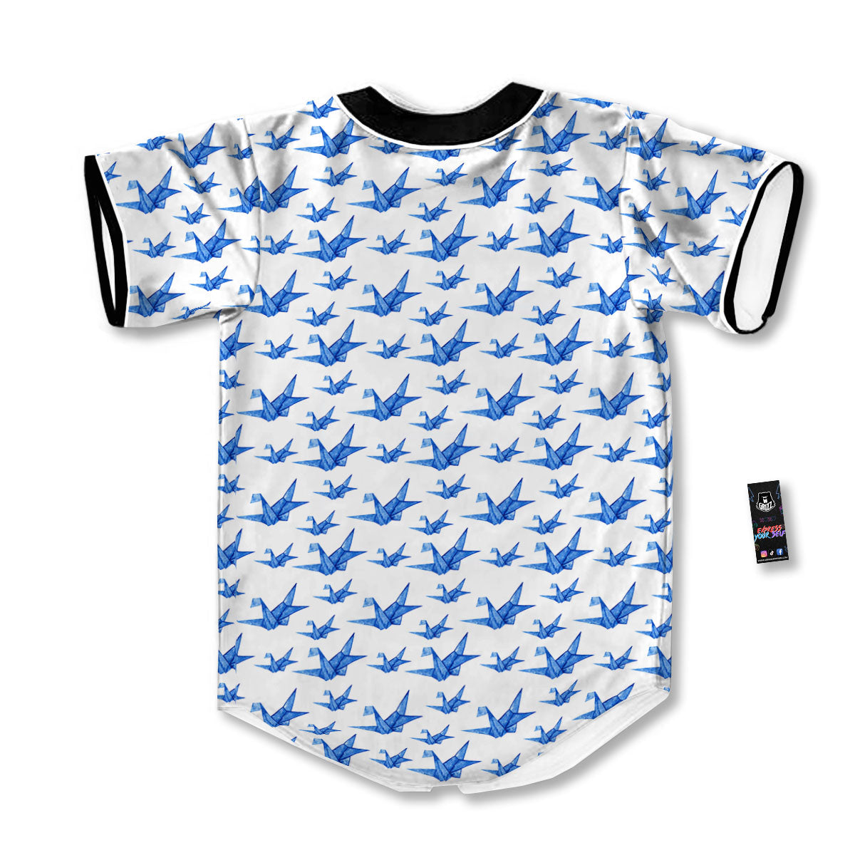 Origami Crane Blue Print Pattern Baseball Jersey-grizzshop