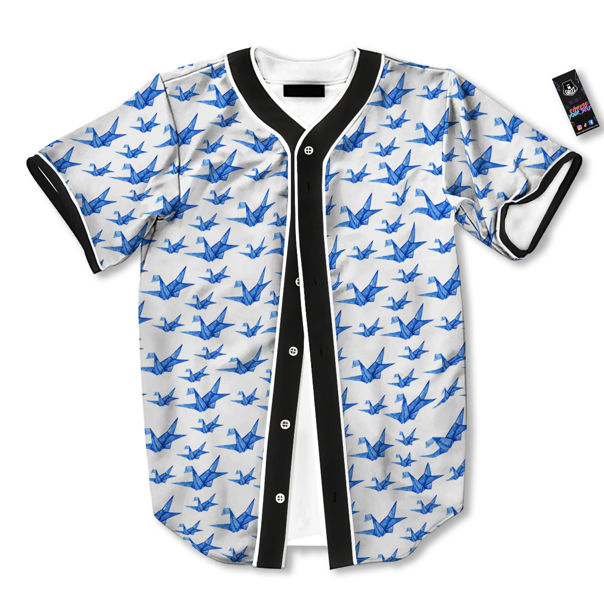 Origami Crane Blue Print Pattern Baseball Jersey-grizzshop