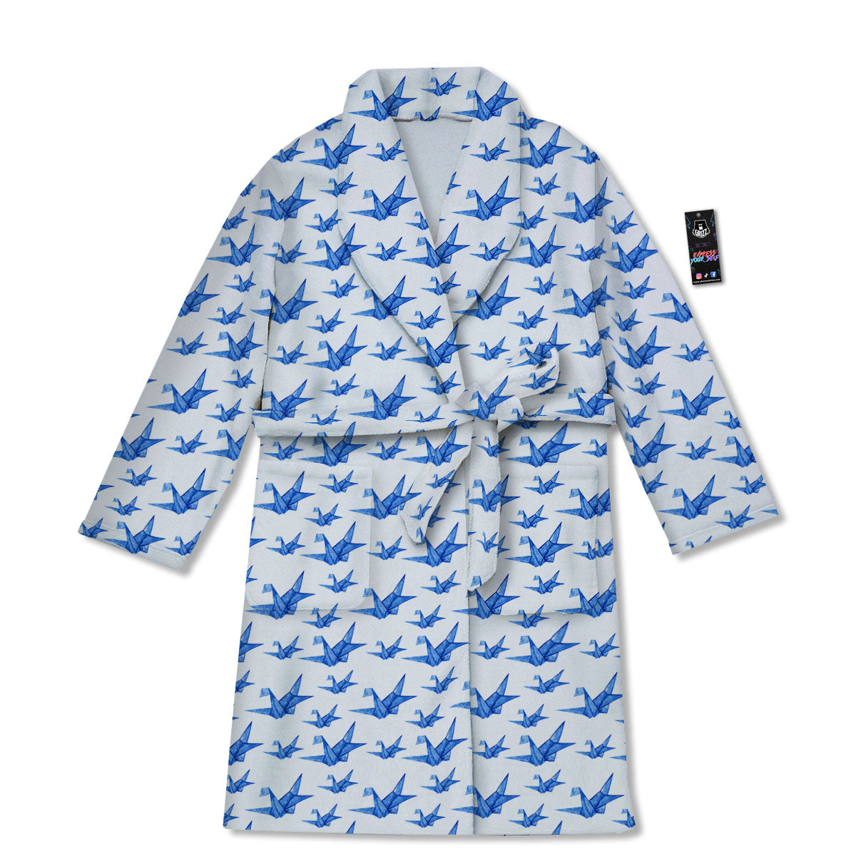 Origami Crane Blue Print Pattern Bathrobe-grizzshop