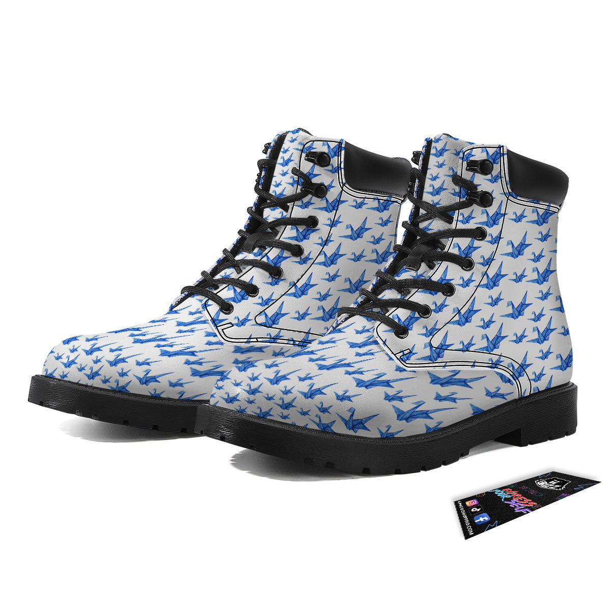 Origami Crane Blue Print Pattern Boots-grizzshop