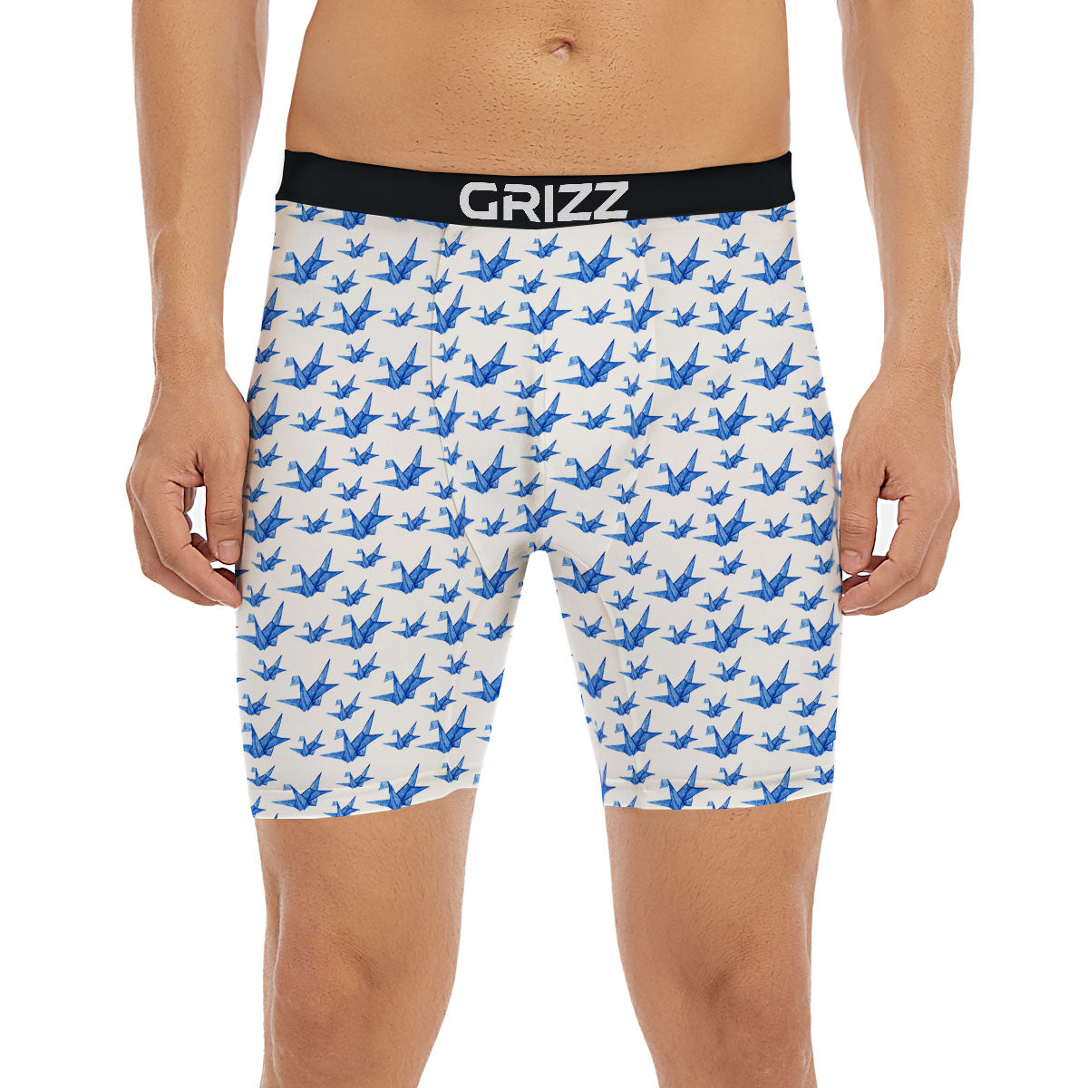 Origami Crane Blue Print Pattern Boxer Briefs-grizzshop