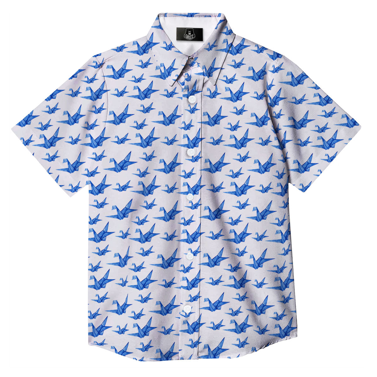 Origami Crane Blue Print Pattern Button Up Shirt-grizzshop