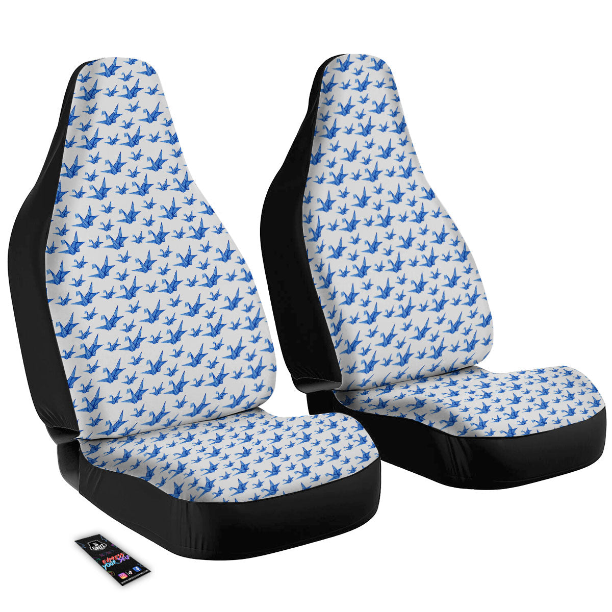Origami Crane Blue Print Pattern Car Seat Covers-grizzshop