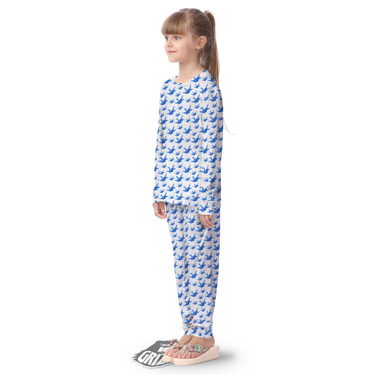 Origami Crane Blue Print Pattern Kid's Pajamas-grizzshop