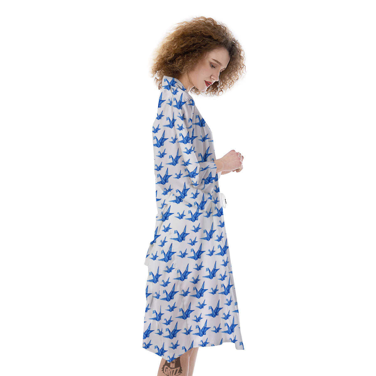 Origami Crane Blue Print Pattern Kimono-grizzshop