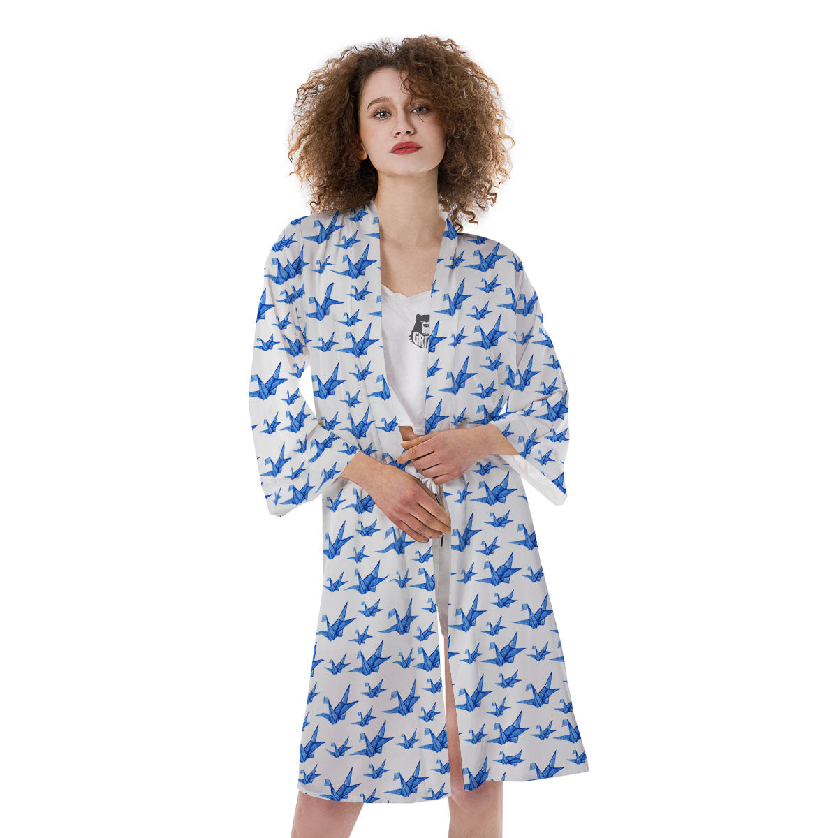 Origami Crane Blue Print Pattern Kimono-grizzshop