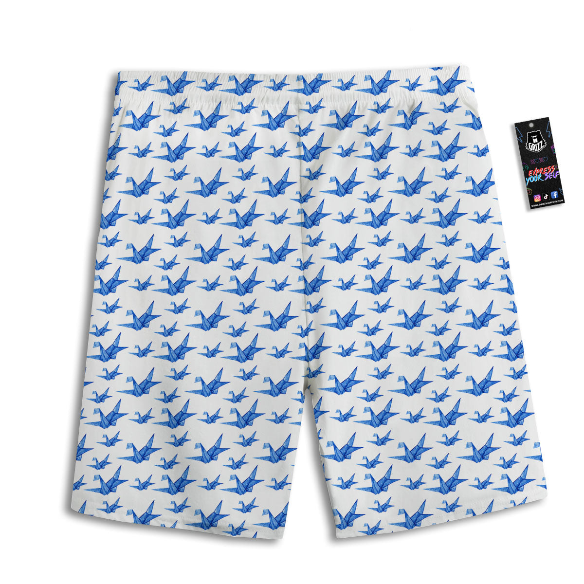 Origami Crane Blue Print Pattern Men's Athletic Shorts