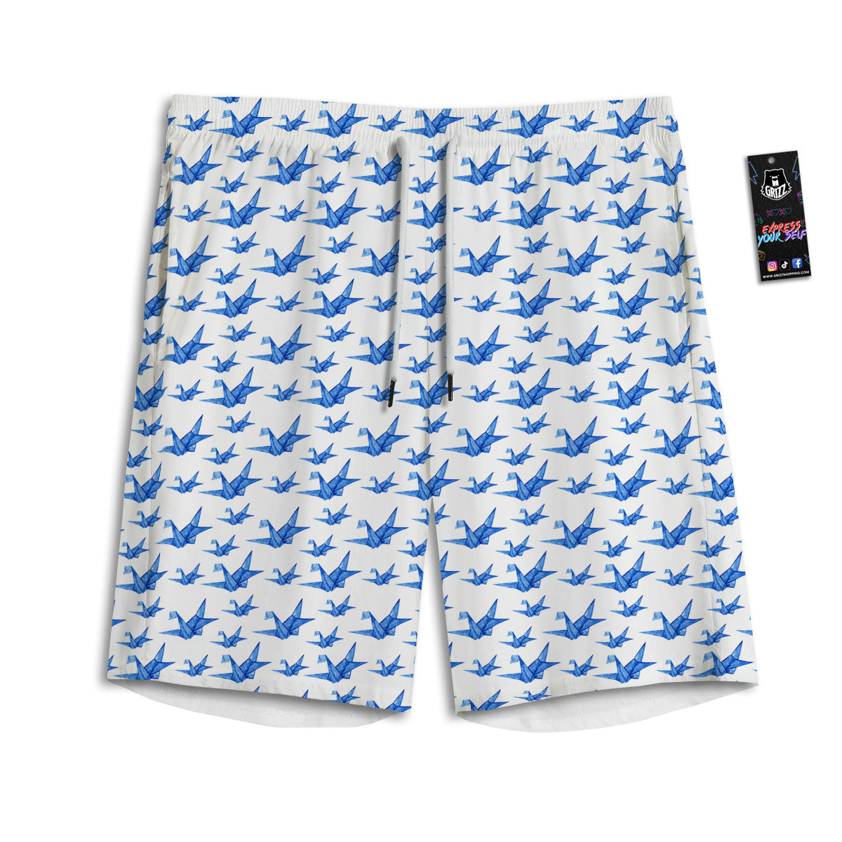 Origami Crane Blue Print Pattern Men's Athletic Shorts