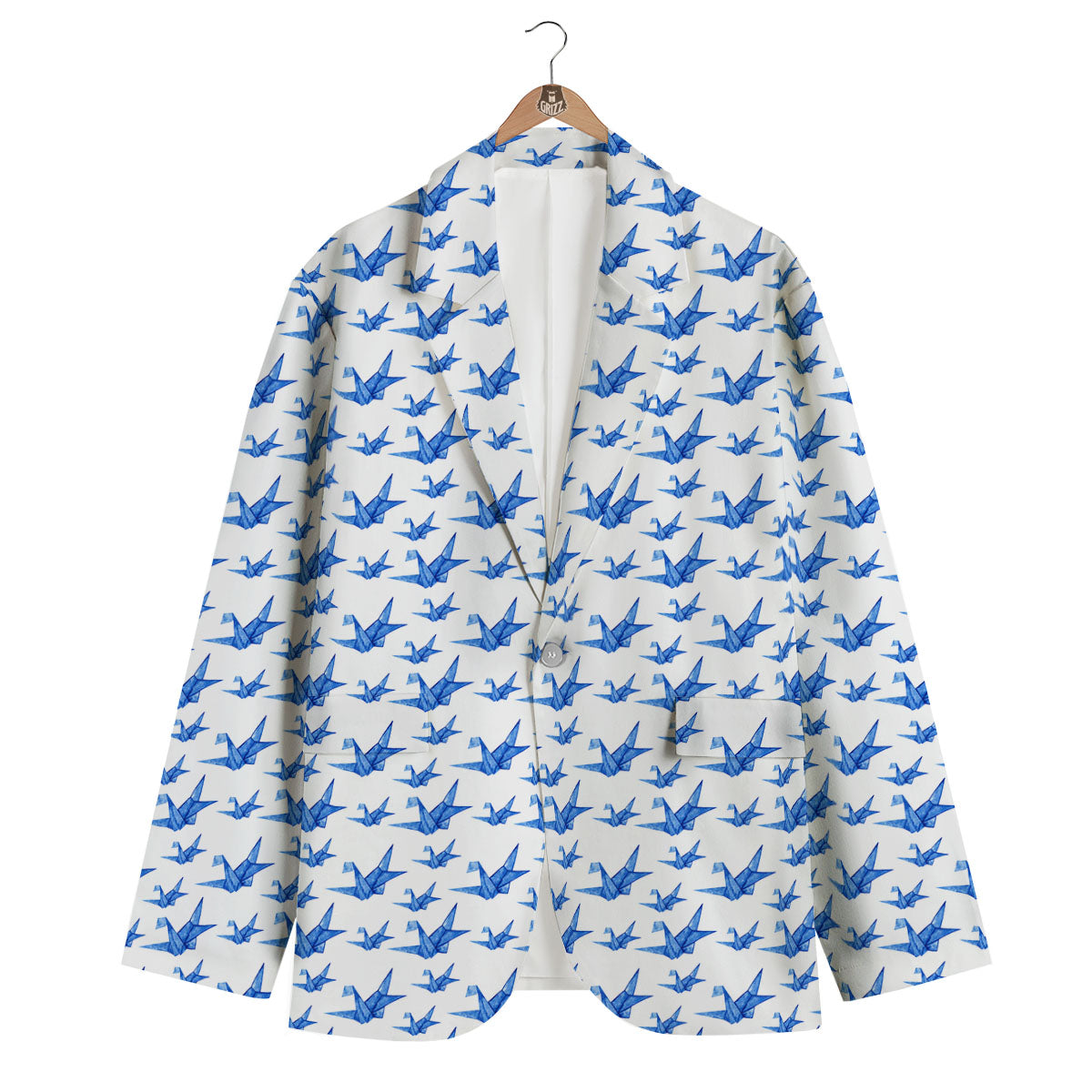 Origami Crane Blue Print Pattern Men's Blazer-grizzshop