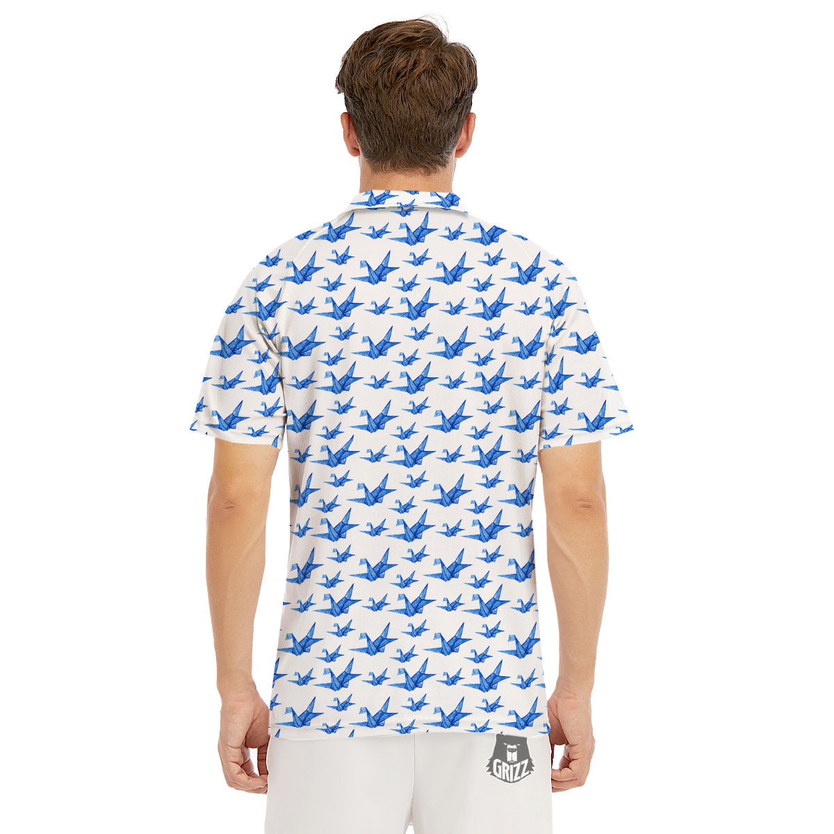 Origami Crane Blue Print Pattern Men's Golf Shirts-grizzshop