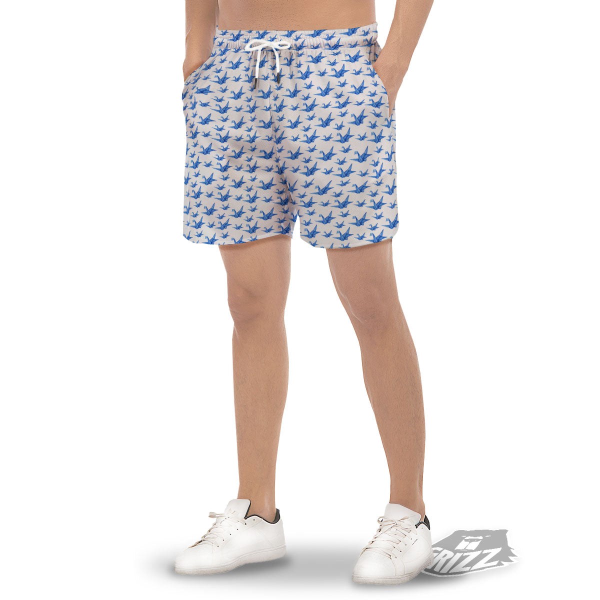 Origami Crane Blue Print Pattern Men's Gym Shorts-grizzshop