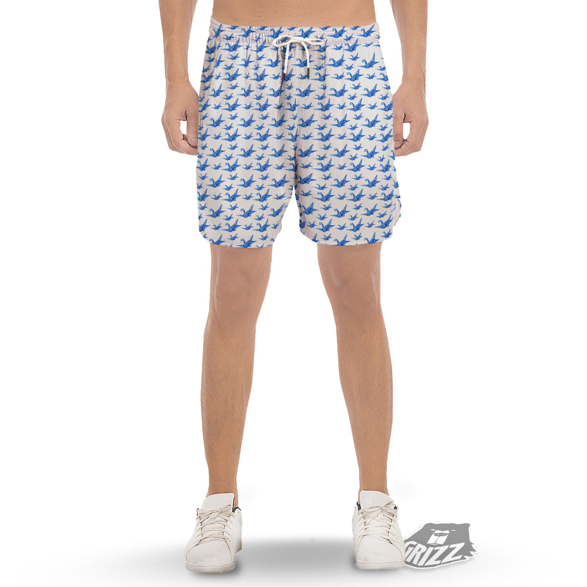 Origami Crane Blue Print Pattern Men's Gym Shorts-grizzshop