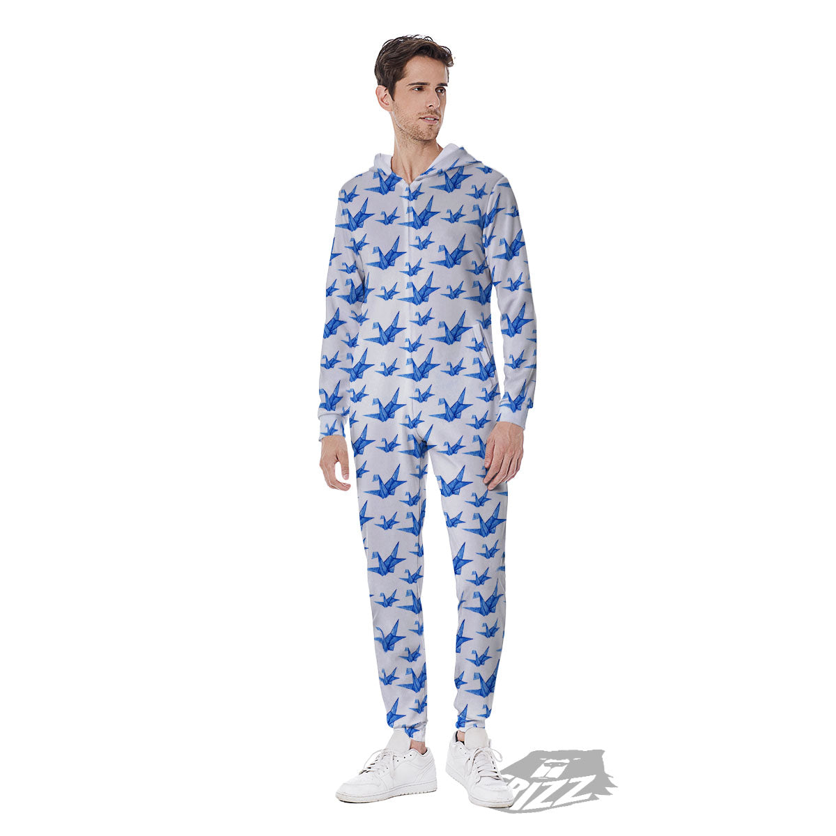 Origami Crane Blue Print Pattern Men's Jumpsuit-grizzshop