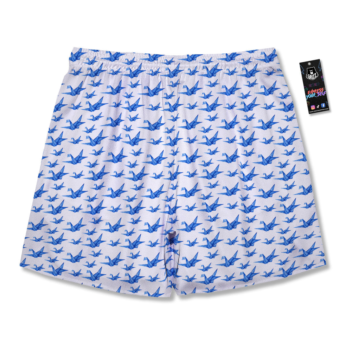 Origami Crane Blue Print Pattern Men's Running Shorts-grizzshop