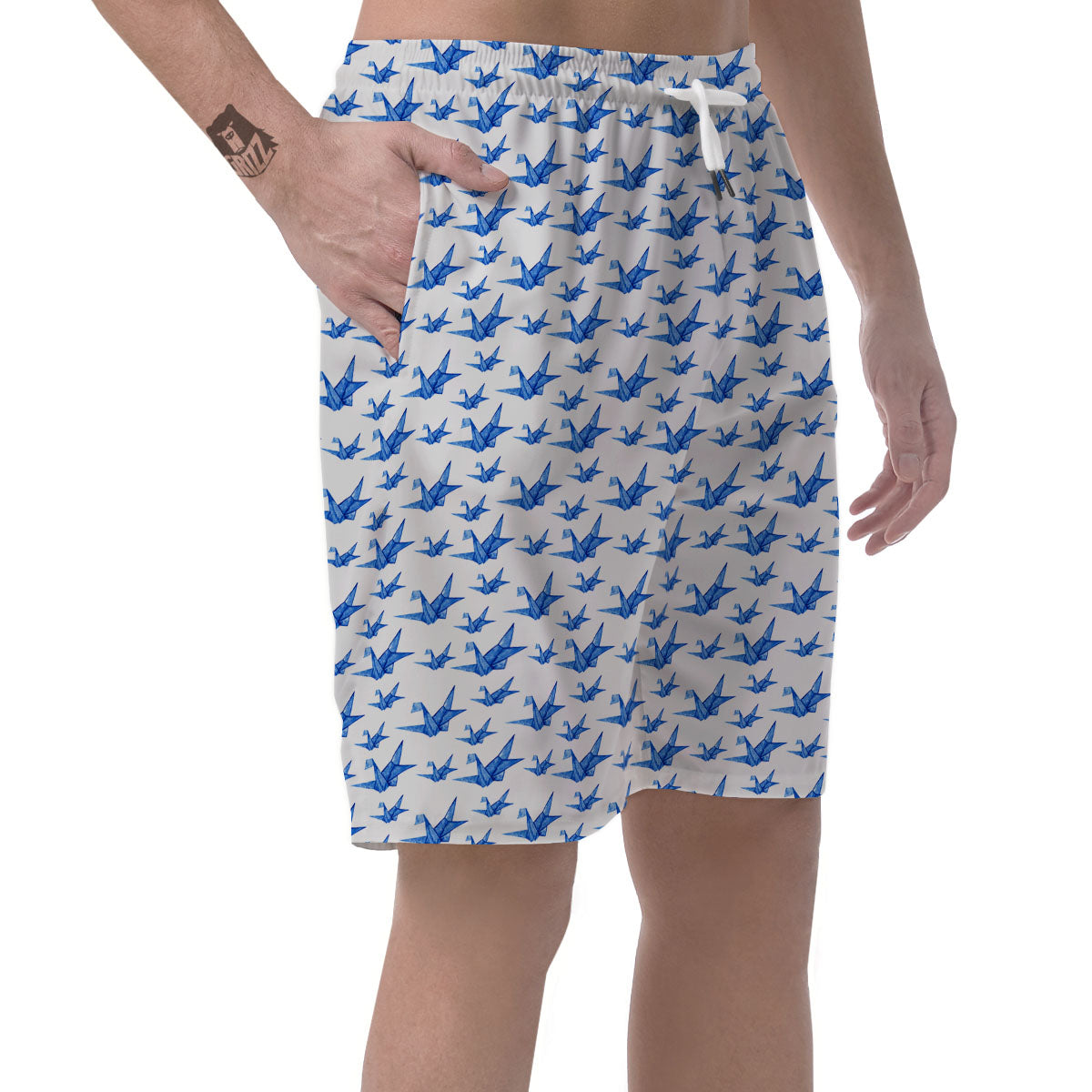 Origami Crane Blue Print Pattern Men's Shorts-grizzshop