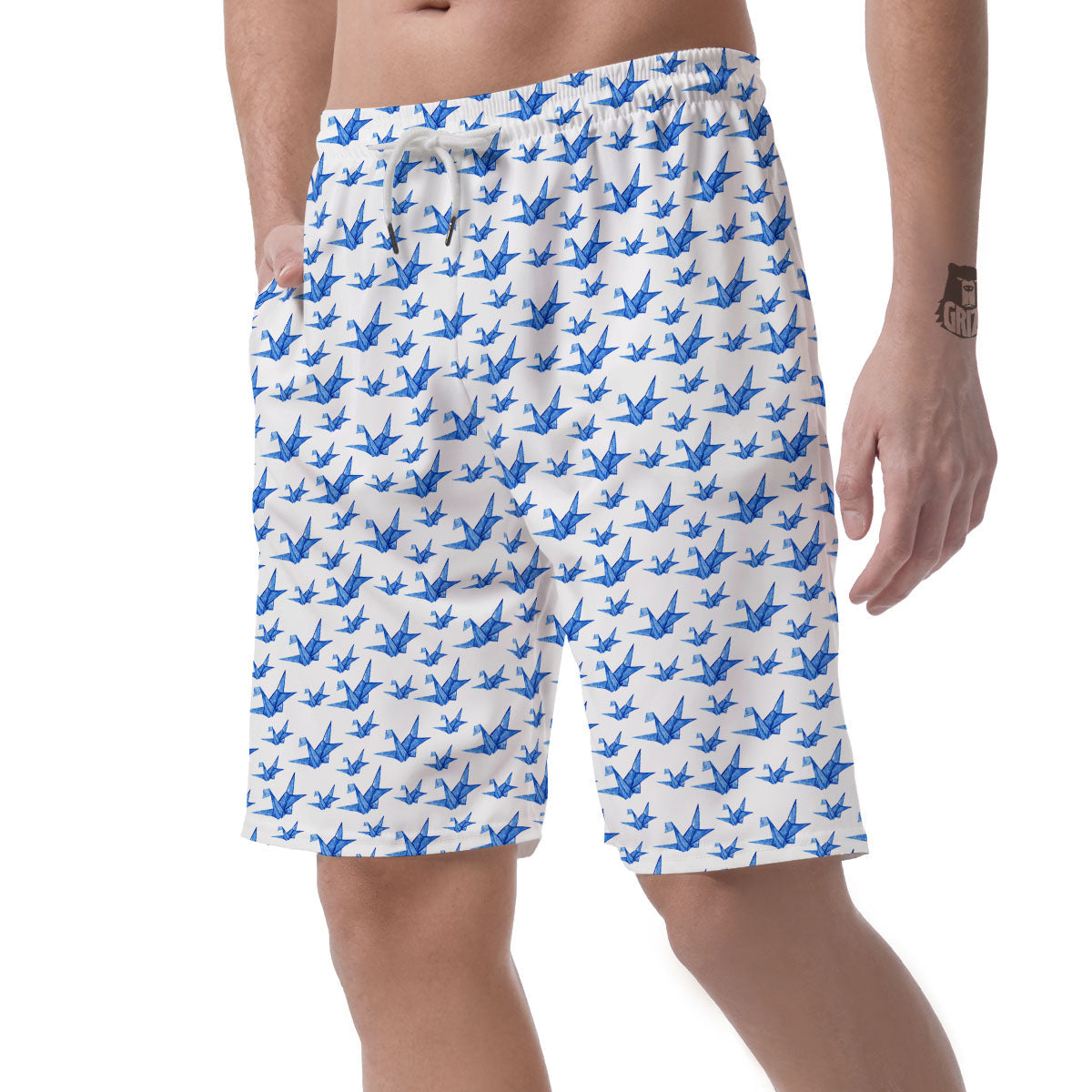 Origami Crane Blue Print Pattern Men's Shorts-grizzshop