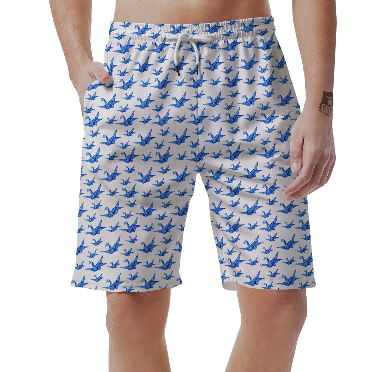 Origami Crane Blue Print Pattern Men's Shorts-grizzshop