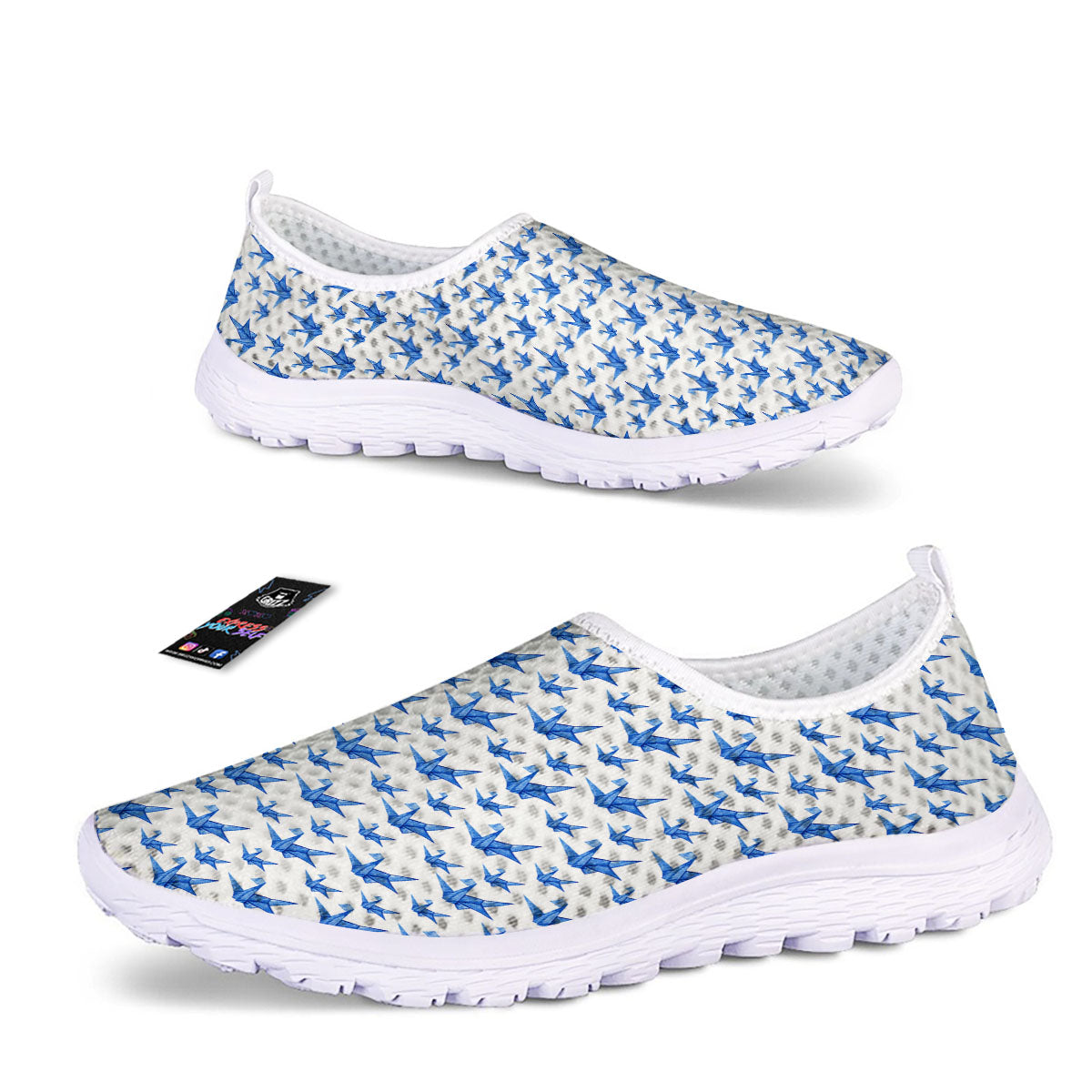 Origami Crane Blue Print Pattern Nurse Shoes-grizzshop
