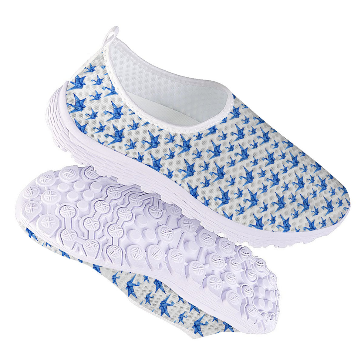 Origami Crane Blue Print Pattern Nurse Shoes-grizzshop